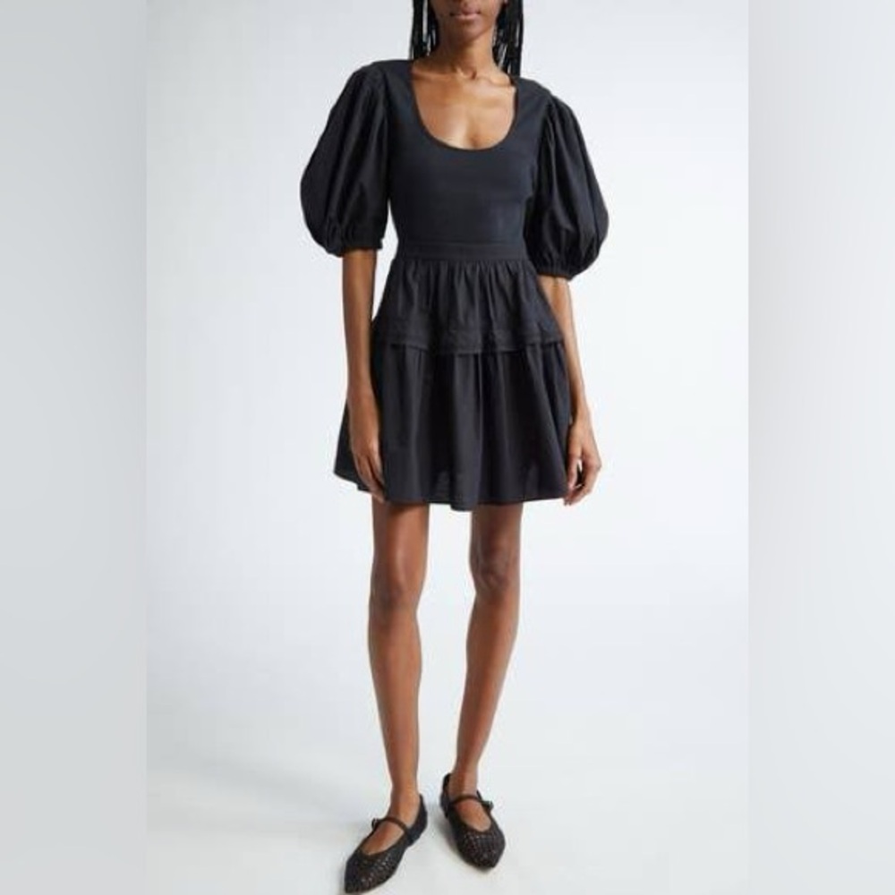 ULLA JOHNSON Tilda Black Mixed Media Mini Dress Medium